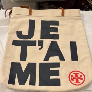 Tory Burch Tan and Black Canvas Tote